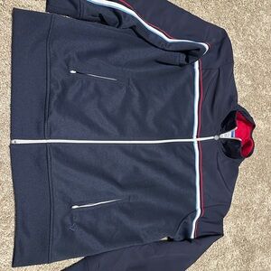 American Eagle Outfitters Navy Bomber Jacket with Red and White Stripes